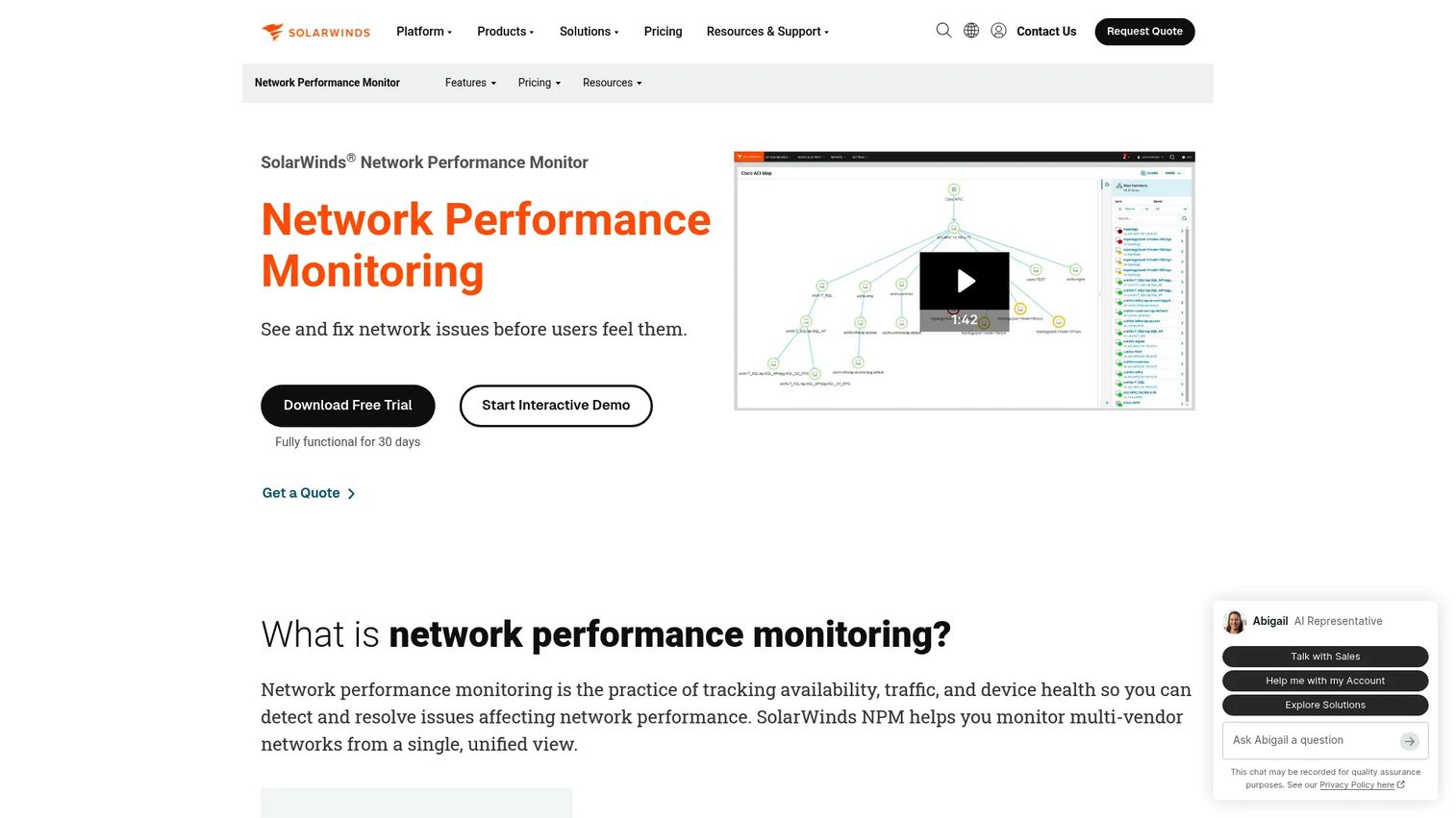 SolarWinds Network Performance Monitor dashboard