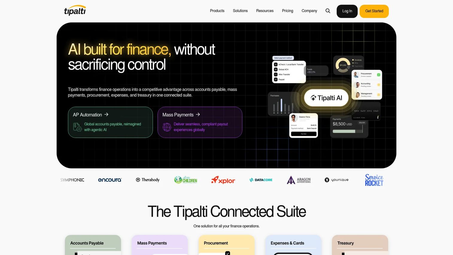 Tipalti homepage screenshot