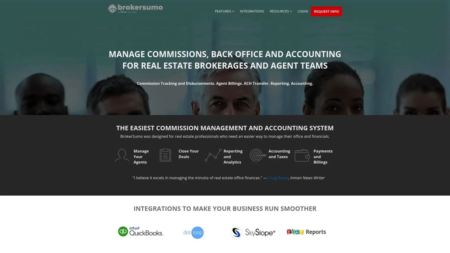 BrokerSumo brokerage back office dashboard for commissions and agent operations