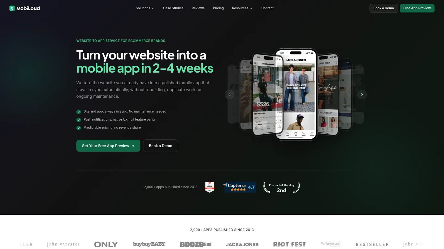 MobiLoud ecommerce website to mobile app platform