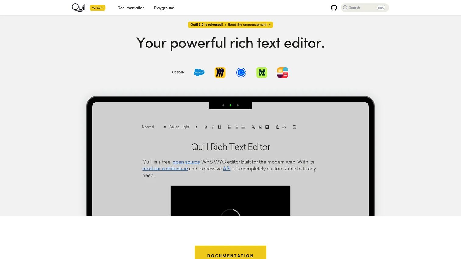 Quill homepage screenshot