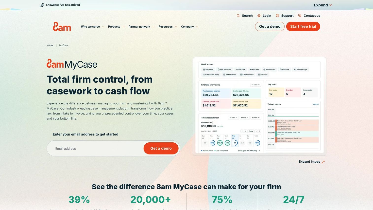 8am MyCase legal CRM and practice management software dashboard