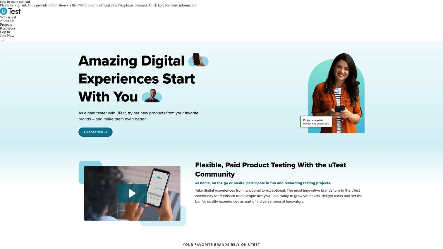 uTest crowdsourced testing community for web and mobile app test cycles