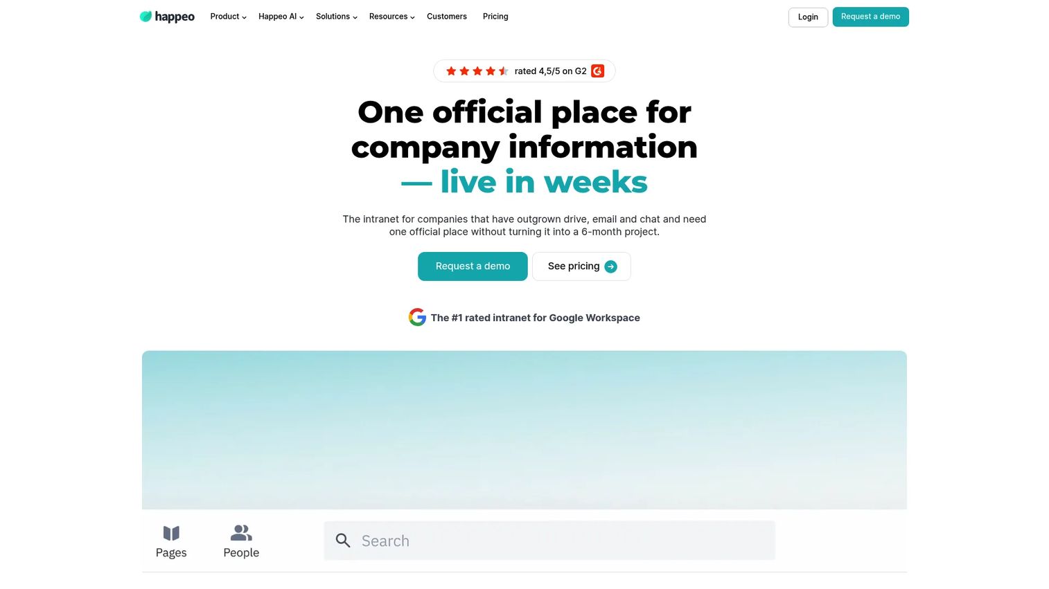 Happeo social intranet dashboard integrated with Google Workspace