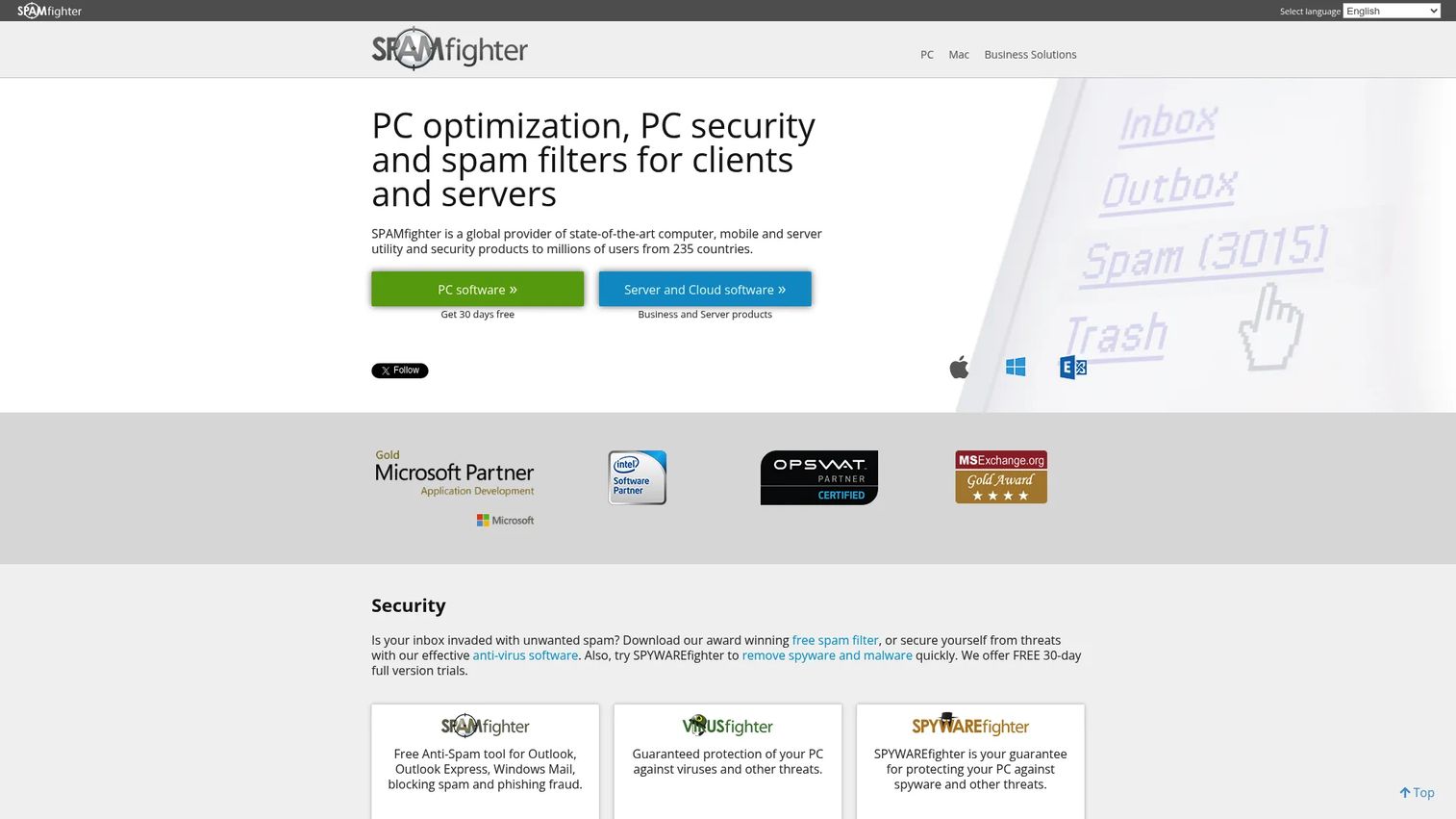 SPAMfighter homepage screenshot