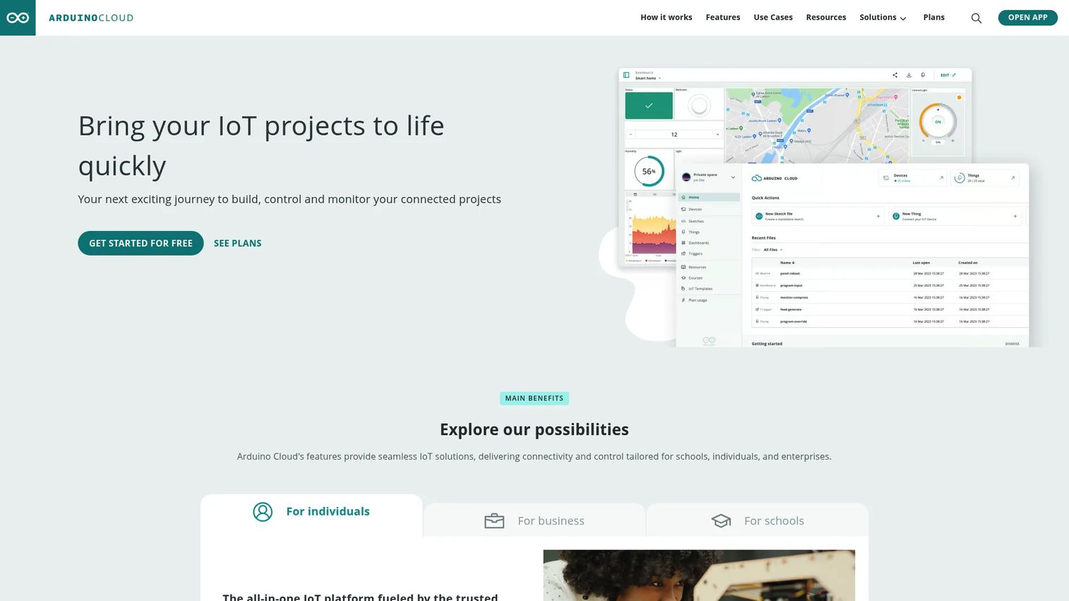 Arduino Cloud dashboard for prototype IoT devices.
