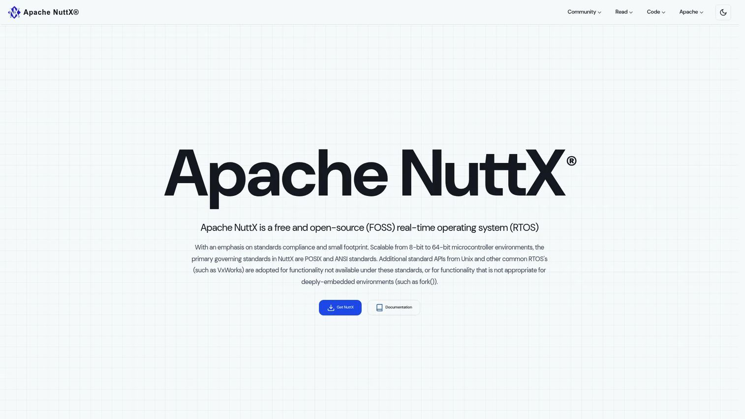 Apache NuttX RTOS with POSIX-style interfaces for embedded projects.