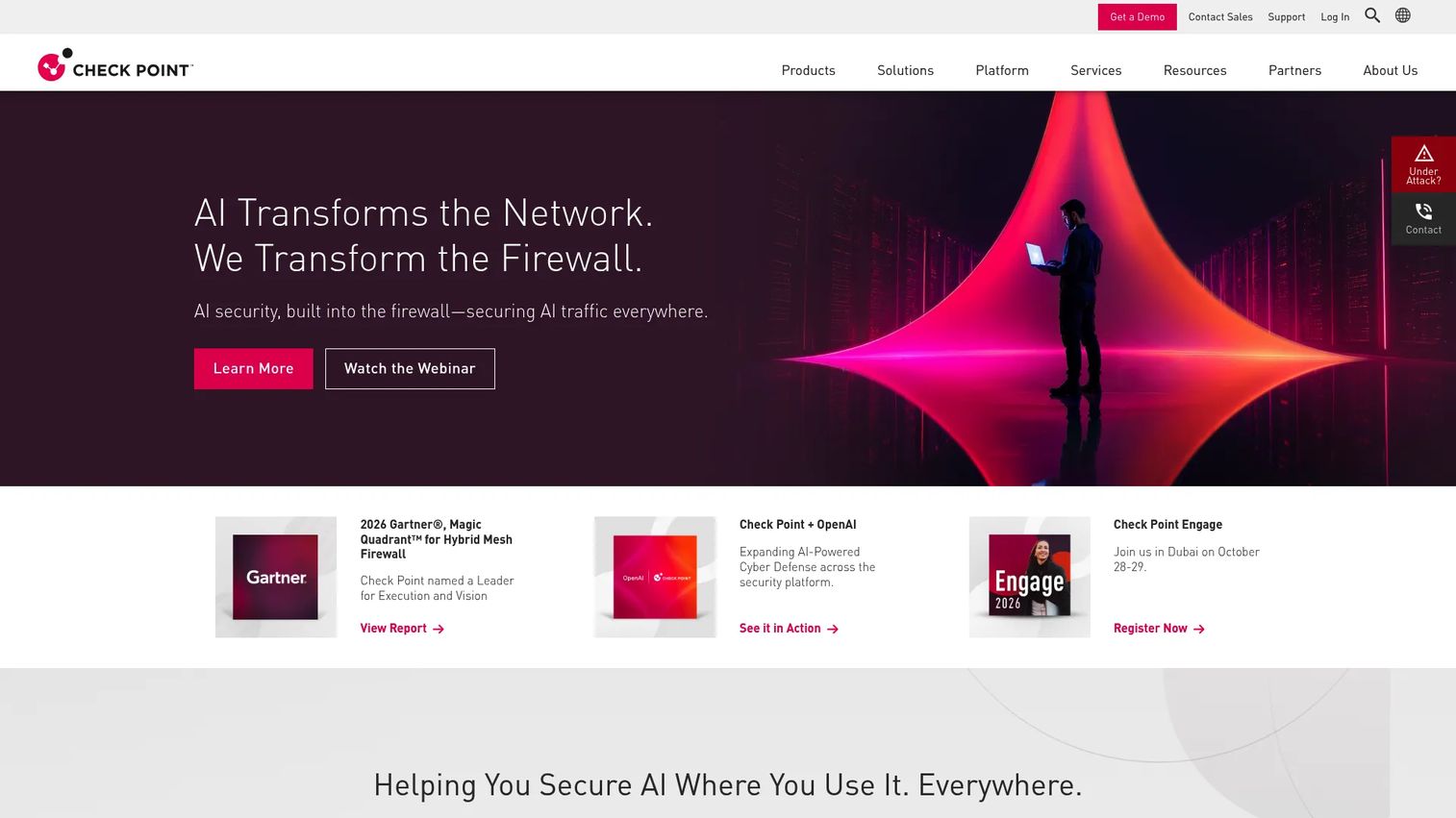 Check Point homepage showing IoT Protect security solution