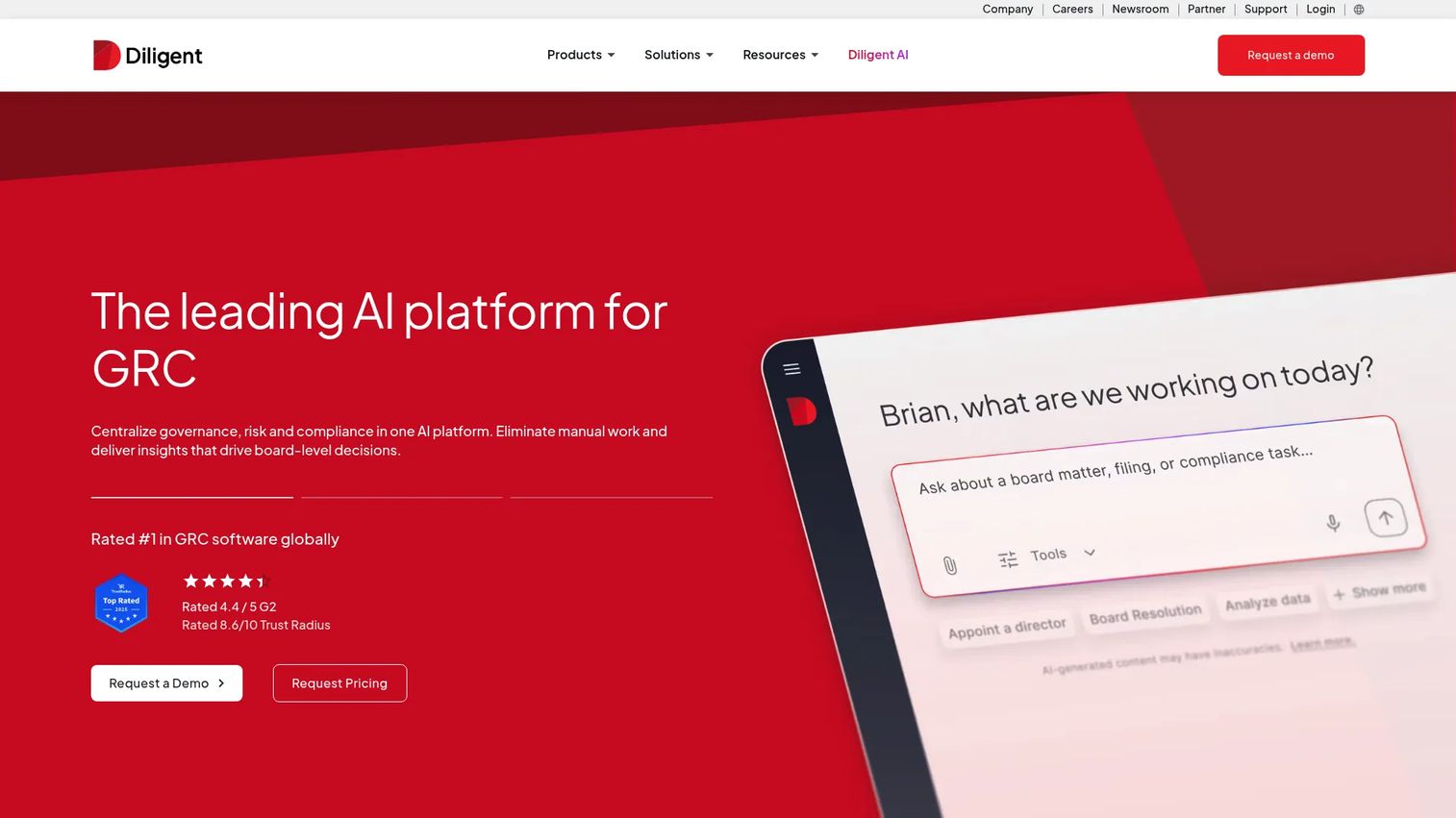Diligent One Platform governance and third-party risk dashboard