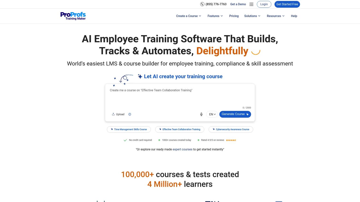 ProProfs Training Maker corporate training software homepage