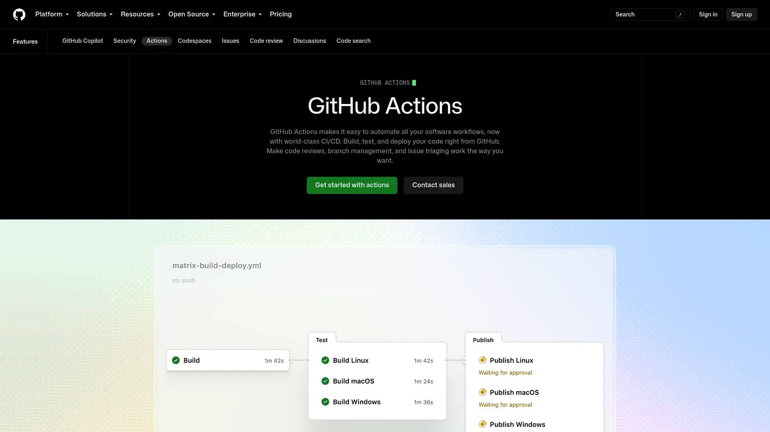 GitHub Packages page showing package versions linked to source code repositories