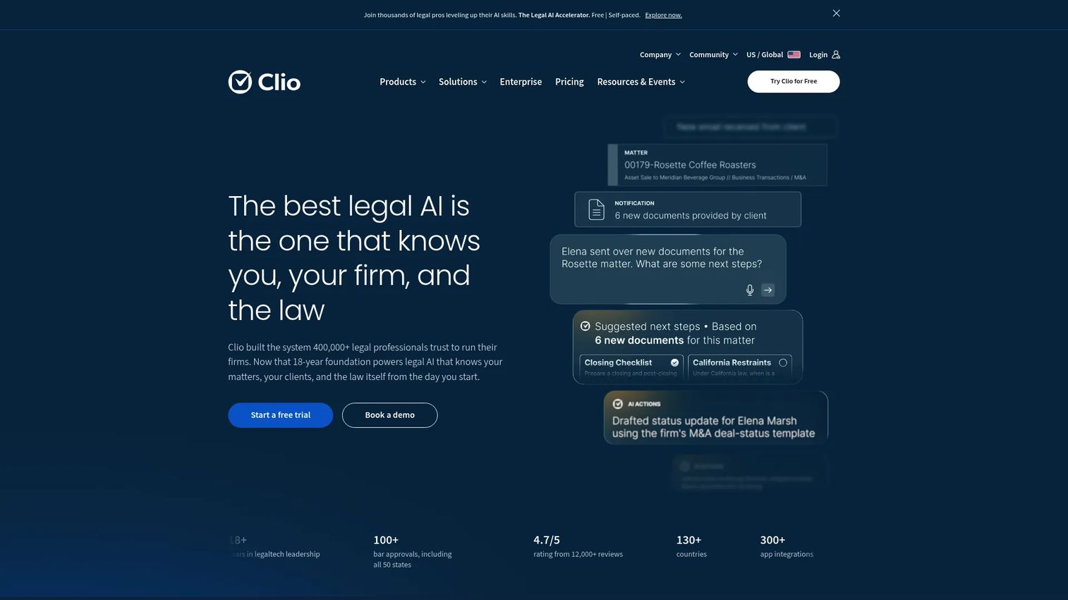 Clio legal practice management dashboard