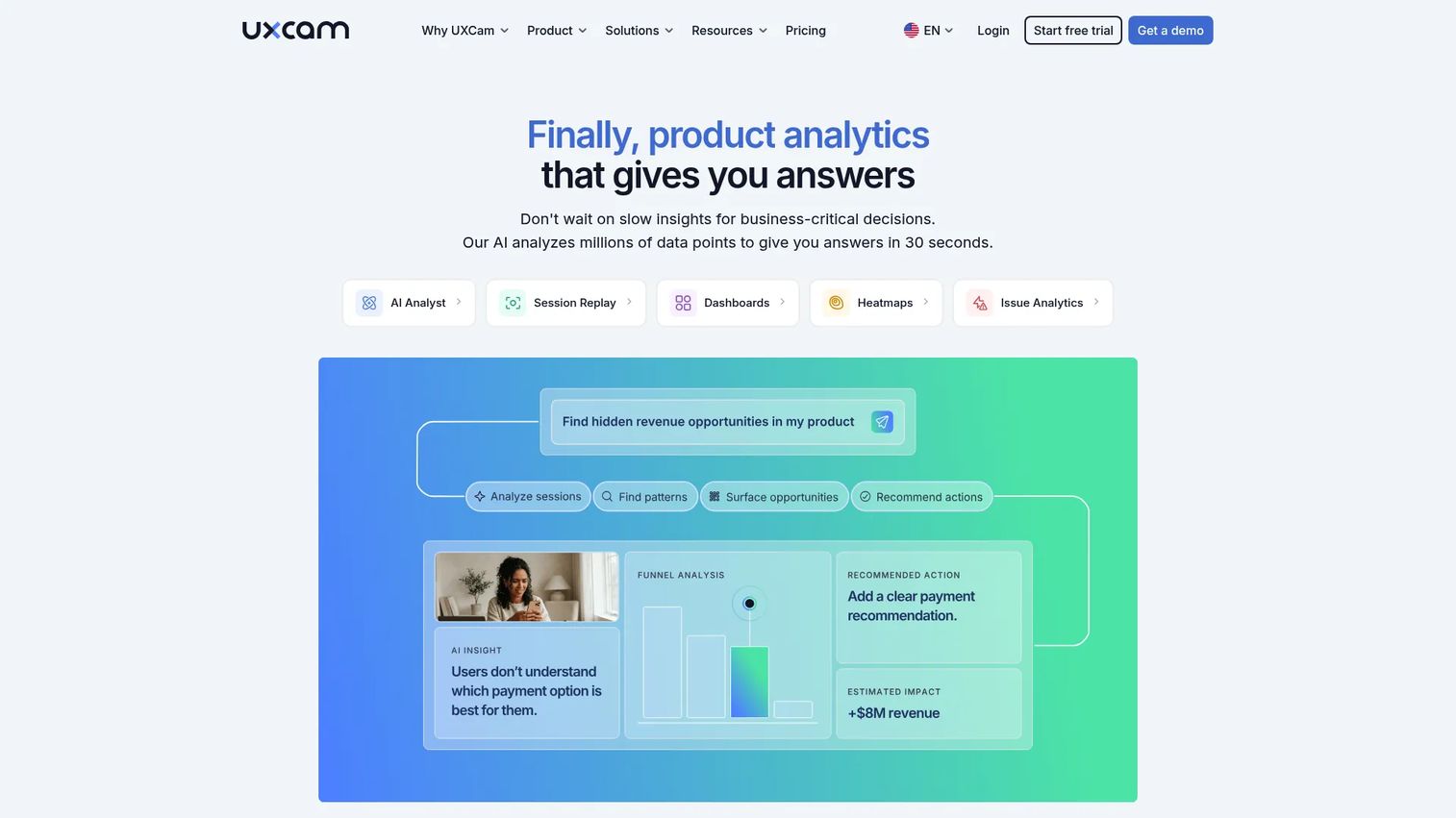 UXCam mobile UX analytics and session replay platform