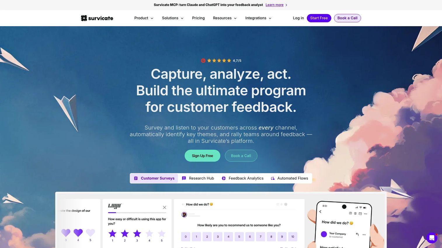 Survicate customer feedback platform homepage