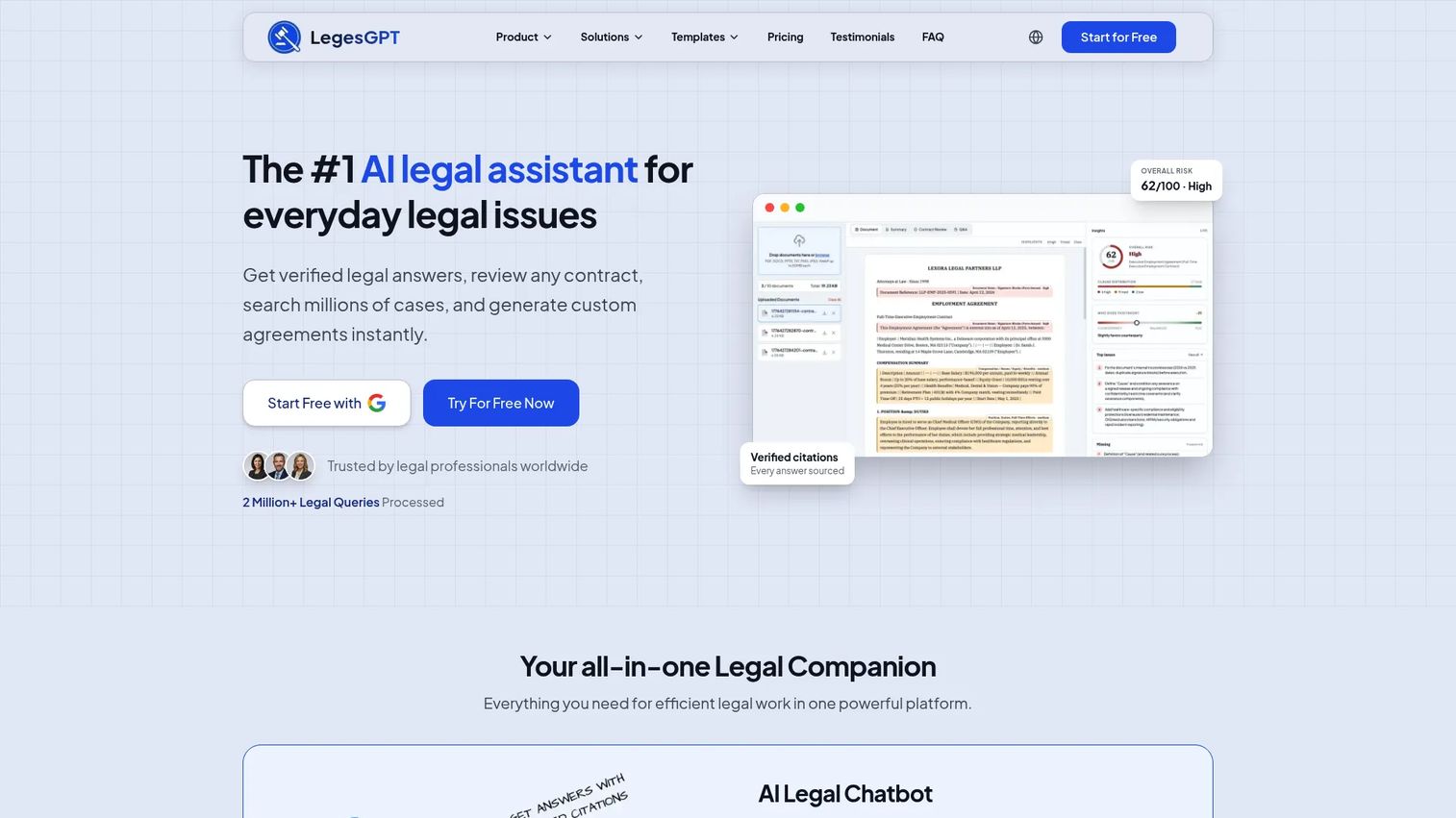 LegesGPT homepage screenshot