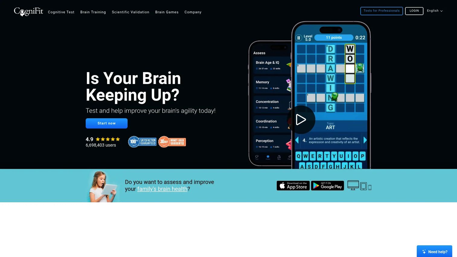 CogniFit cognitive assessment and training platform interface