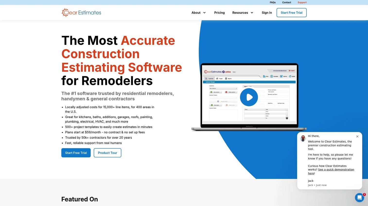 Clear Estimates contractor estimating software with local cost data and customer proposal output.