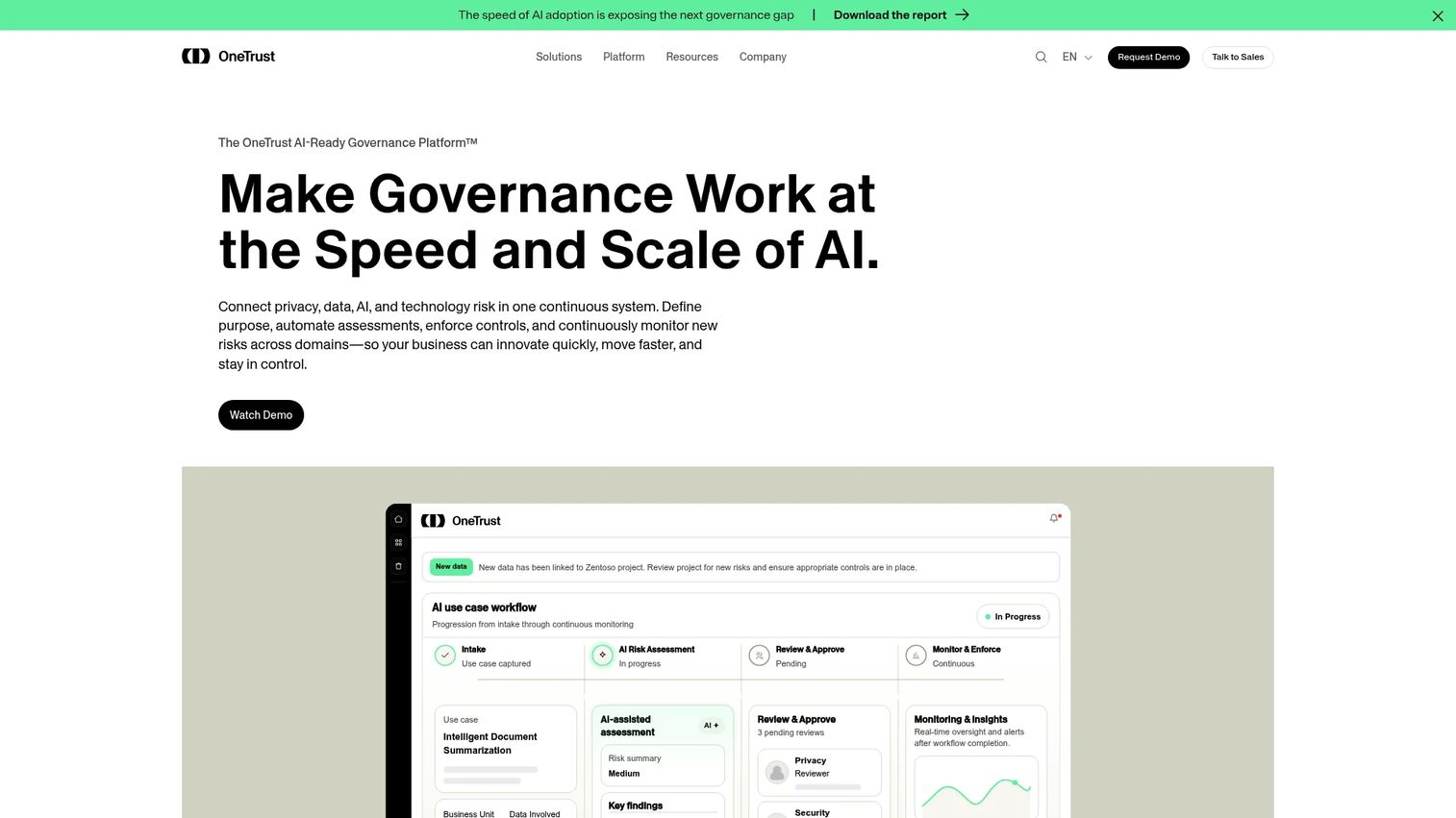 OneTrust Third-Party Management vendor risk dashboard