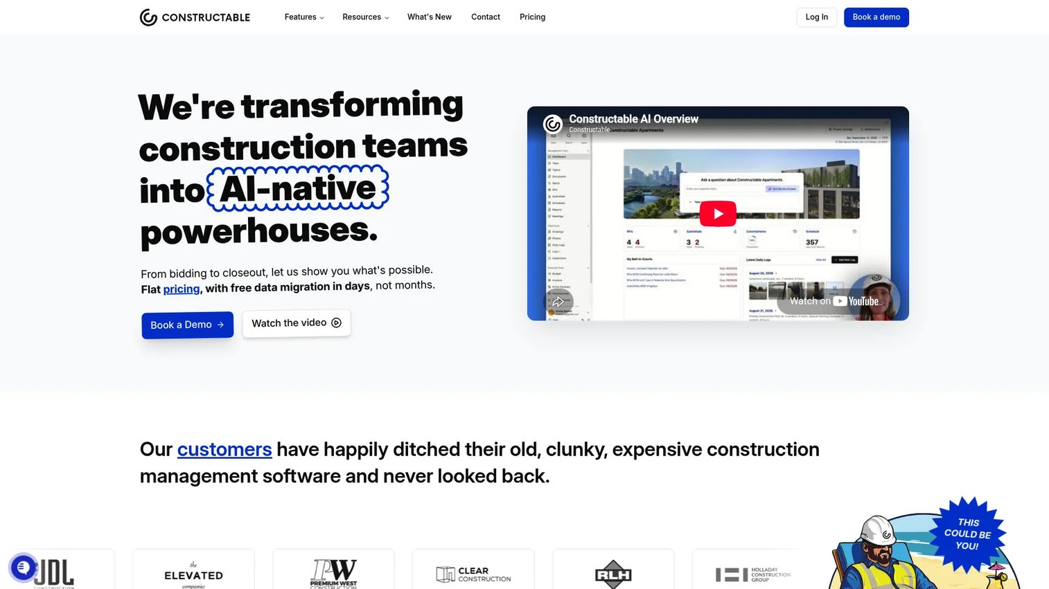 Constructable construction management platform homepage