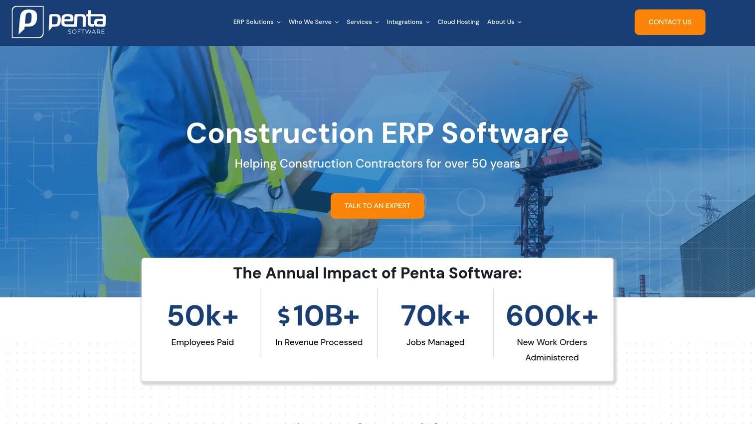 Penta ERP project-controls screen showing cost, labor, and project financial reporting