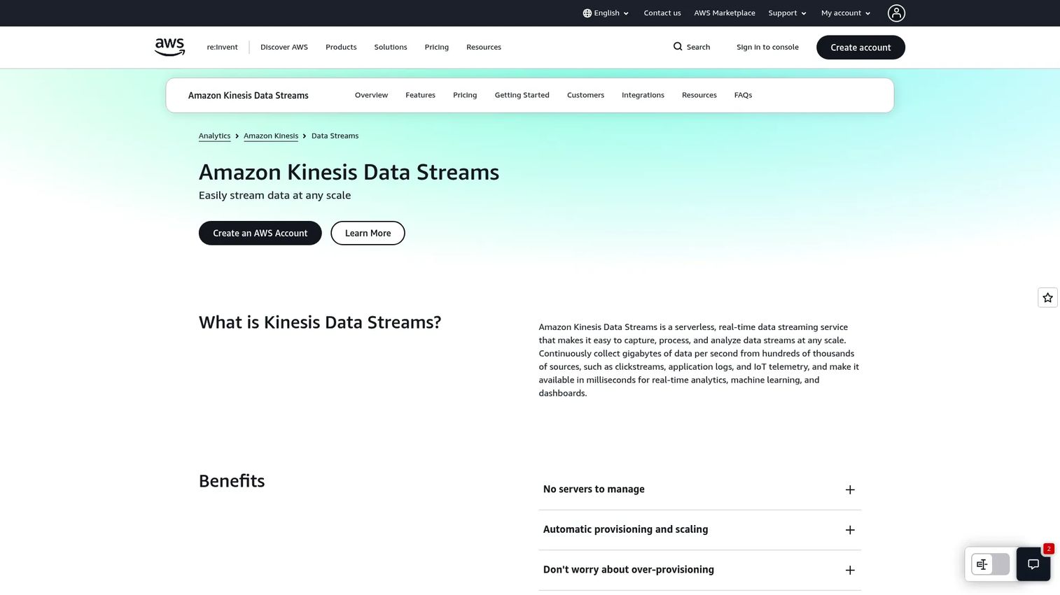 Amazon Kinesis Data Streams AWS product page