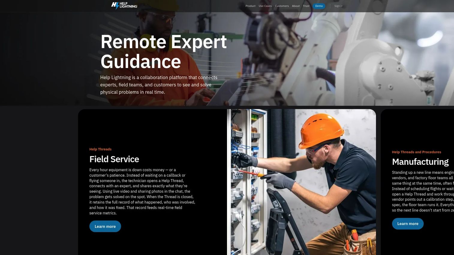 Help Lightning visual guidance interface for equipment repair