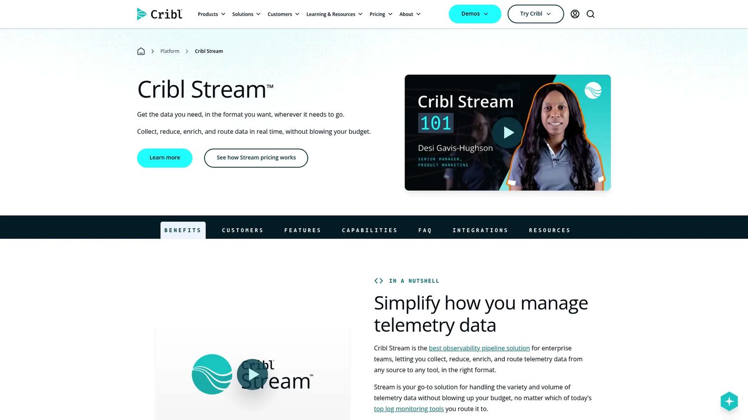 Cribl Stream product page