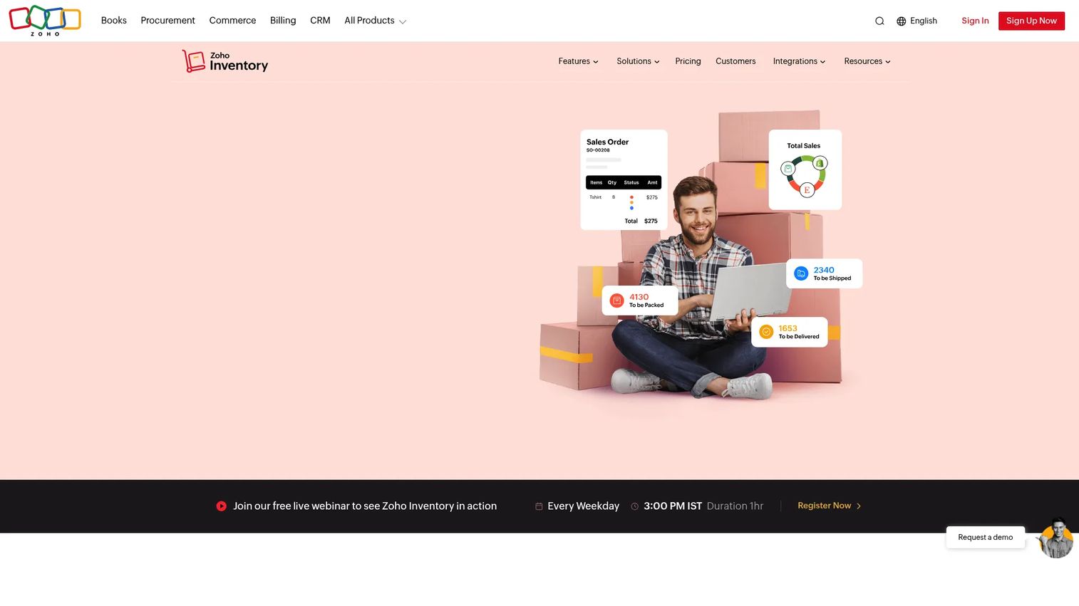 Zoho Inventory homepage screenshot