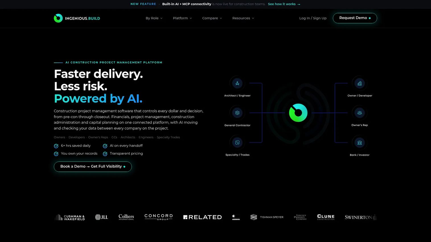 Ingenious Build construction project management software homepage