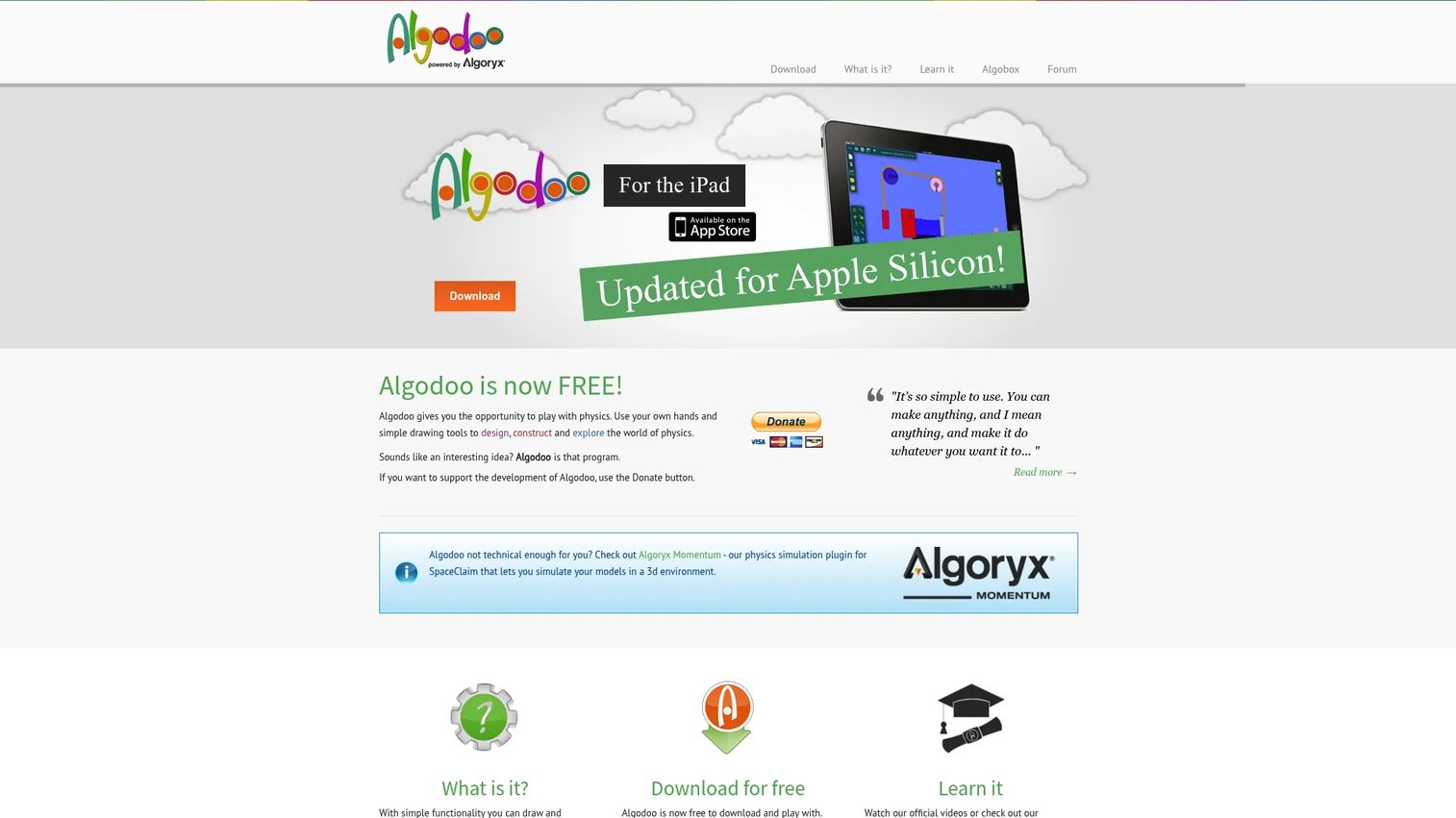 Algodoo homepage screenshot
