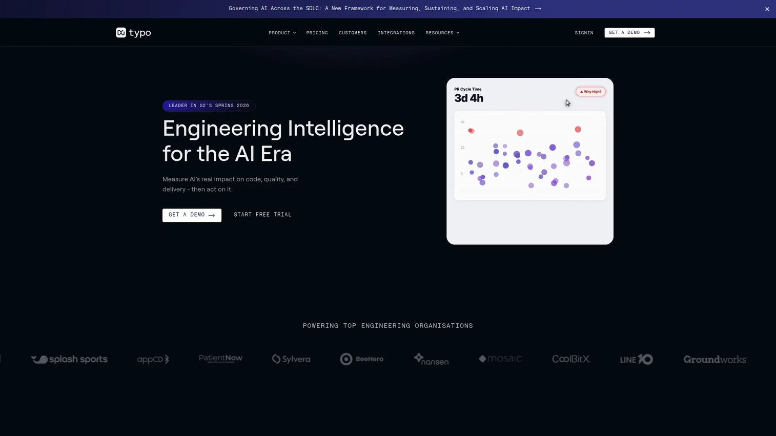 Typo engineering intelligence platform homepage