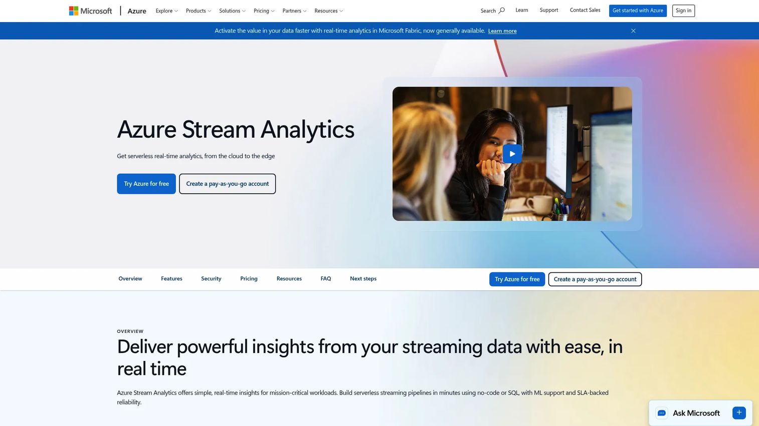 Azure Stream Analytics Microsoft product page