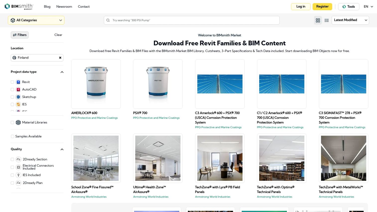 BIMsmith Market result for a downloadable Revit building product.