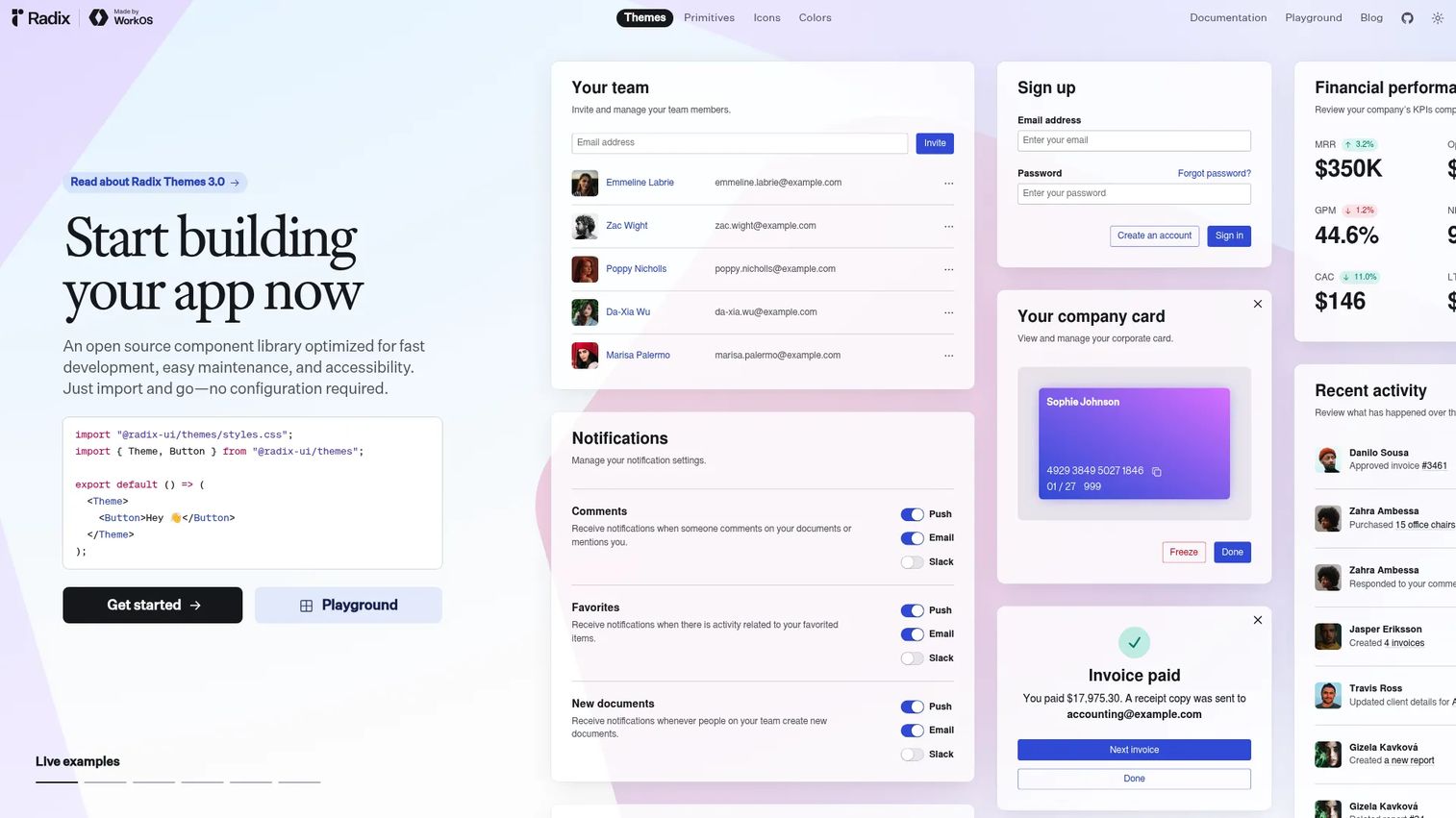 Radix UI accessible unstyled React primitives for custom interfaces