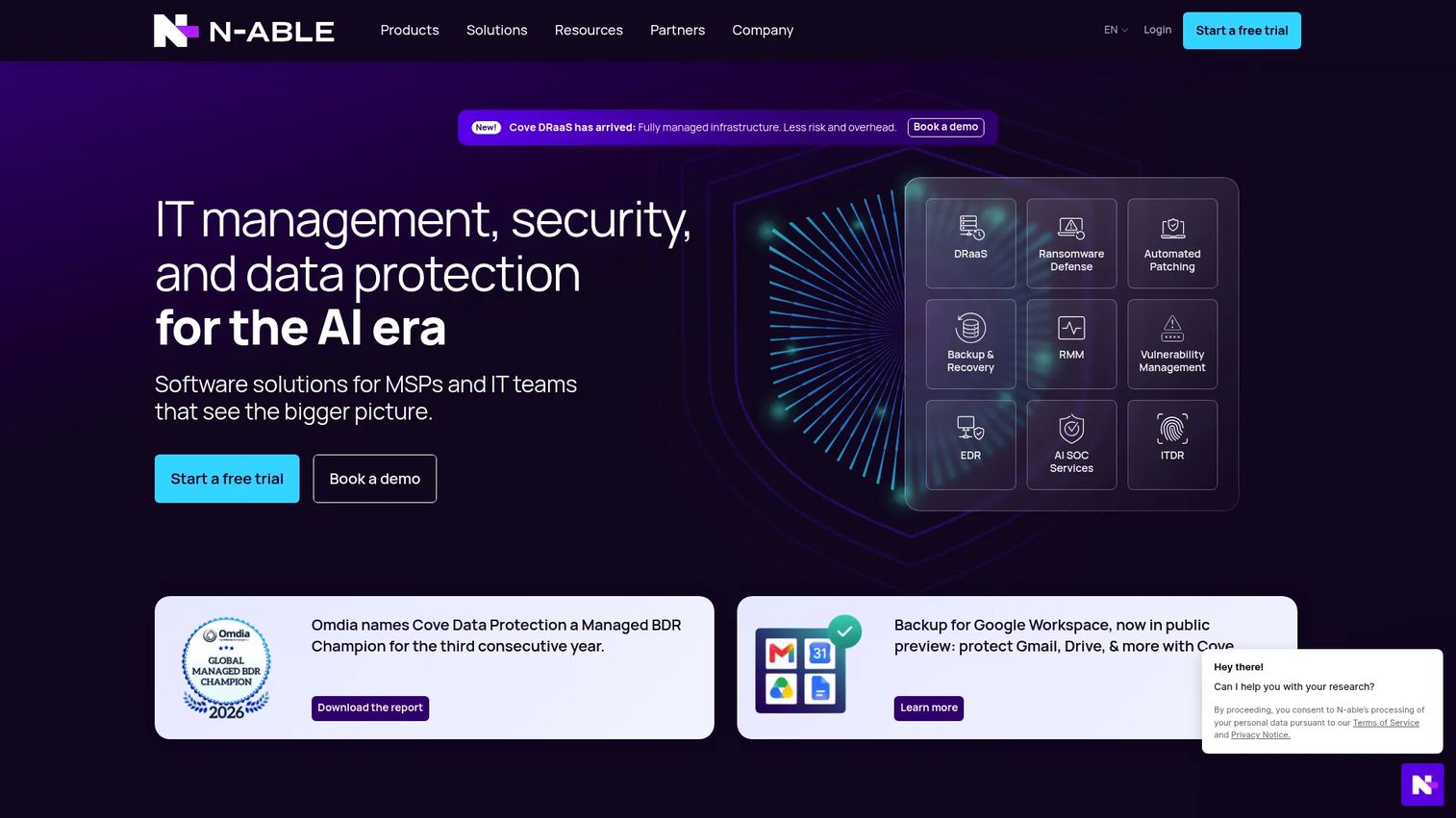 N-able homepage screenshot