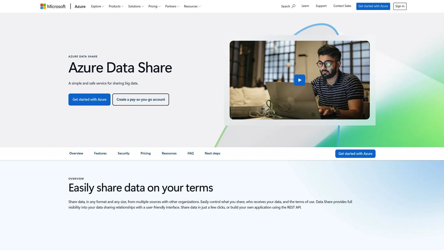 Microsoft Azure Data Share governed dataset sharing interface