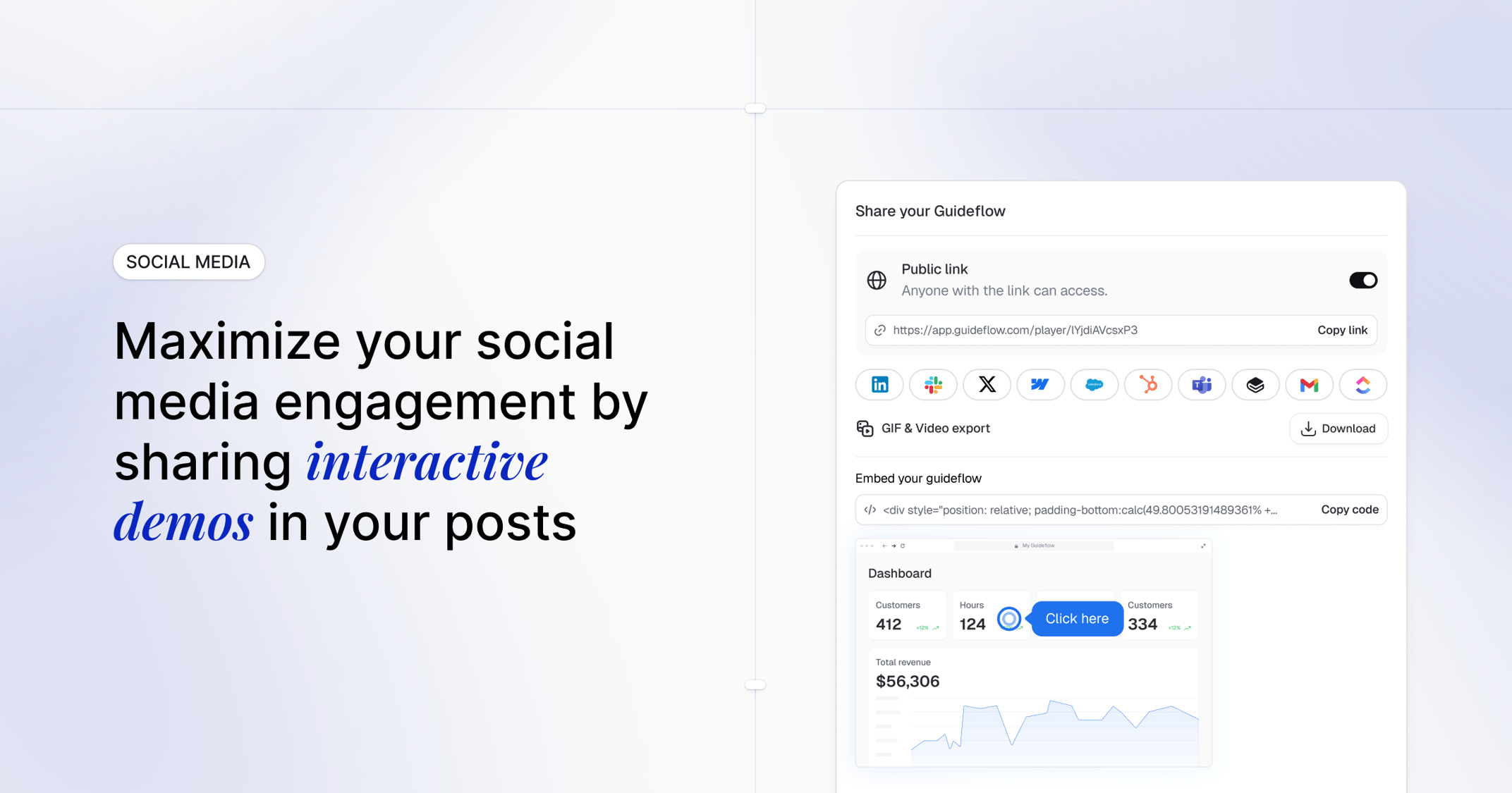 Maximize your engagement on social medias by sharing interactive demos in your posts.